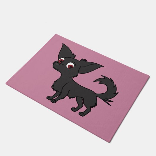 Schwarze Chihuahua mit dem langen Haar Fußmatte (Schrägansicht)