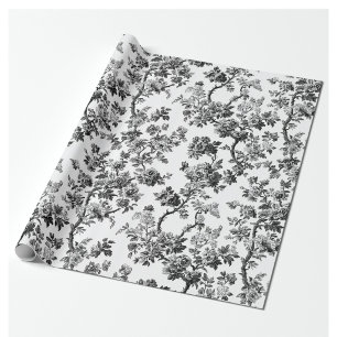 Schwarze Chinoiserie-Blumen-Toile-Gartenparty-Verp Geschenkpapier