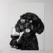 Schwarze Cockapoo trinkt Wein Wandkunst, Schwarz u Poster (Vorne)