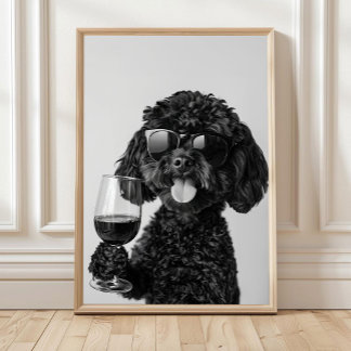 Schwarze Cockapoo trinkt Wein Wandkunst, Schwarz u Poster
