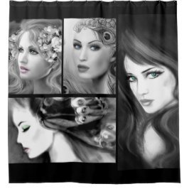 Schwarze Collage Fantasy Womans Duschvorhang