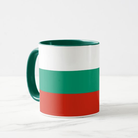 Schwarze Combo-Tasse mit bulgarischer Flagge Tasse (Vorderseite Links)