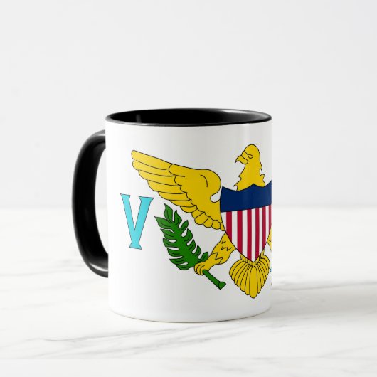 Schwarze Combo-Tasse mit der Flagge der Jungfrau, Tasse (Vorderseite Links)