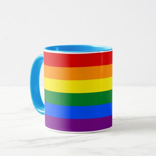 Schwarze Combo-Tasse mit Rainbow-Pride-Flagge für Tasse (Vorderseite Links)