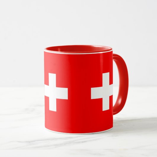 Schwarze Combo-Tasse mit Schweizer Flagge Tasse (VorderseiteRechts)