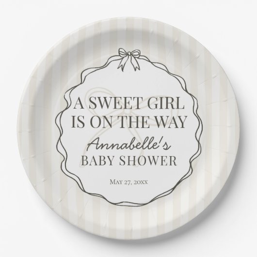 Schwarze Coquette Bow Beige Baby Dusche Tisch Deck Pappteller (Vorderseite)