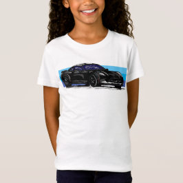 Schwarze Corvette C7 mit blauen Streifen T-Shirt
