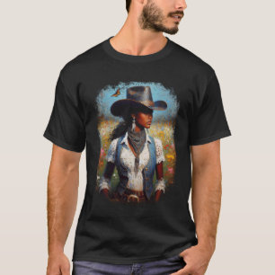 Schwarze Cowgirl-Malerei Kunst Western Rodeo Melan T-Shirt