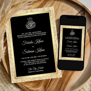 Schwarze Creme Damast Islamische muslimische Hochz Einladung