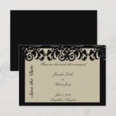 Schwarze Creme florale Embossed Wedding Save the D Date (Vorne/Hinten)