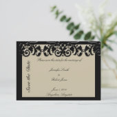 Schwarze Creme florale Embossed Wedding Save the D Save The Date (Stehend Vorderseite)