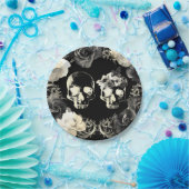 Schwarze Creme grauer Skelett-Totenkopf gothische Pappteller (Party)