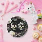 Schwarze Creme grauer Skelett-Totenkopf gothische Pappteller (Party)