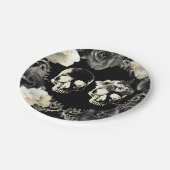 Schwarze Creme grauer Skelett-Totenkopf gothische Pappteller (Schrägansicht)