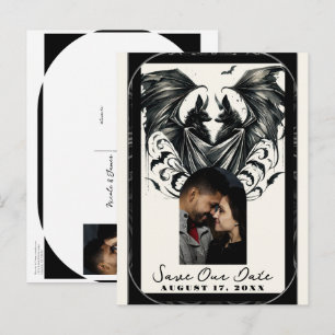 Schwarze Creme Silber Gothic Liebe Fledermäuse Sav Ankündigungspostkarte