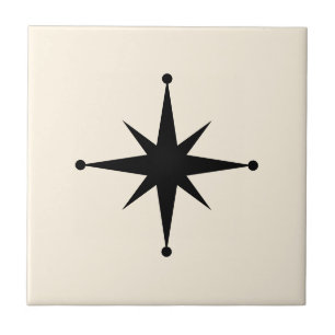 schwarze Creme Starburst Mid Century Modern Retro Fliese