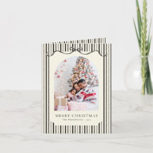 Schwarze Creme-Streifenbogen-Foto-Weihnachten gefa Feiertagskarte