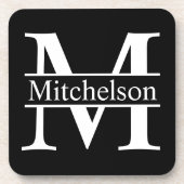 Schwarze Crossbar Mit Monogramm Getränkeuntersetzer (Vorderseite)