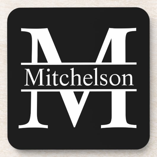 Schwarze Crossbar Mit Monogramm Getränkeuntersetzer (Vorderseite)