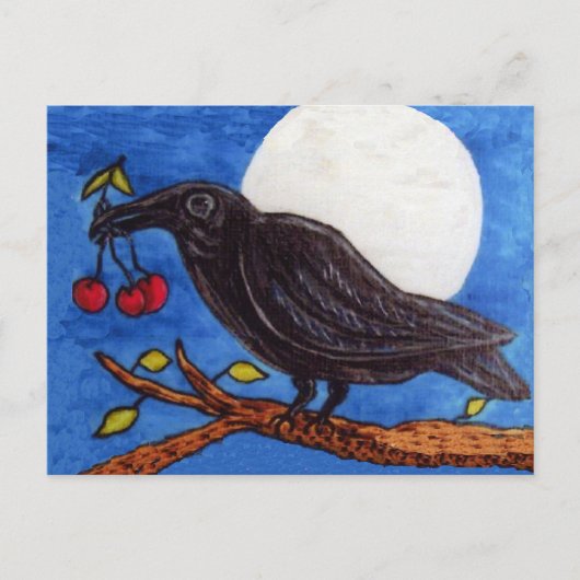 Schwarze Crow Cherries Moonlight Postkarte (Vorderseite)