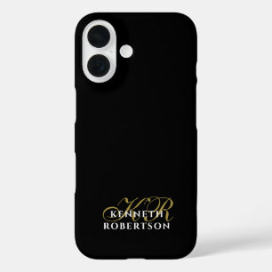 Schwarze Custom-Gold-Initialen Weiße Name Minimali iPhone 16 Hülle