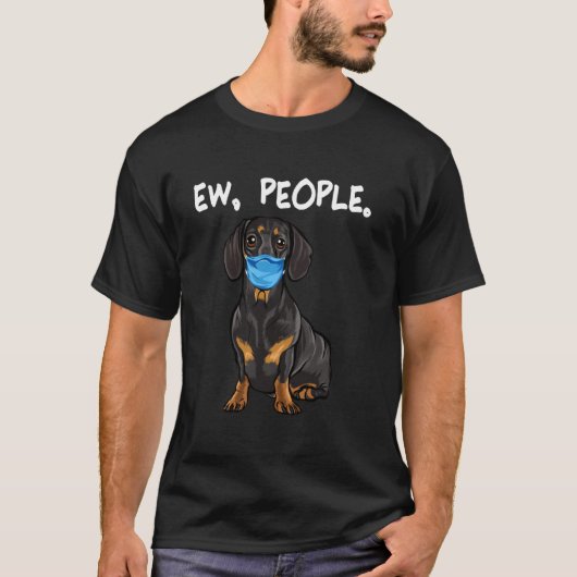 Schwarze Dackel Ew Menschen tragen Gesichtsmaske T-Shirt (Vorderseite)