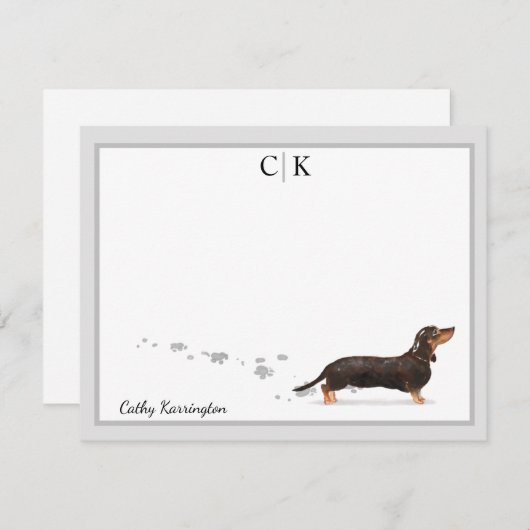 Schwarze Dackel Grau-Border-Monogramm Ihr Name Mitteilungskarte (Vorne/Hinten)