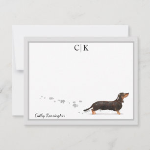Schwarze Dackel Grau-Border-Monogramm Ihr Name Mitteilungskarte