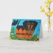 Schwarze Dackel-Halloween-Kürbis-Gruß-Karte Karte (Gelbe Blume)