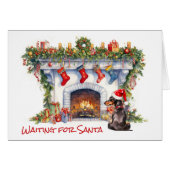 Schwarze Dackel Hund warten auf Weihnachtsfeiertag (Vorderseite (Horizontal))