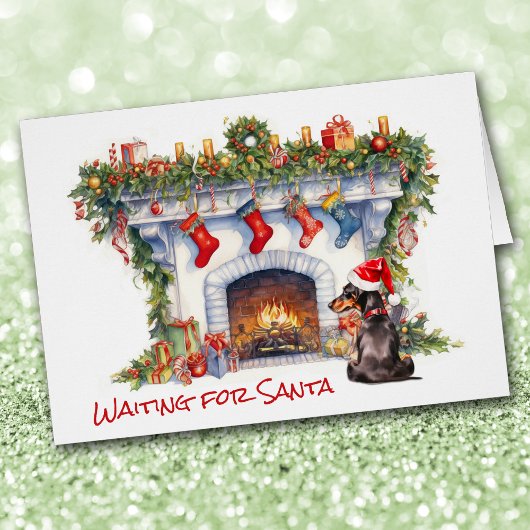 Schwarze Dackel Hund warten auf Weihnachtsfeiertag