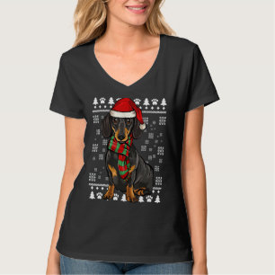 Schwarze Dackel Hund Weihnachtsmannmütze Weihnacht T-Shirt