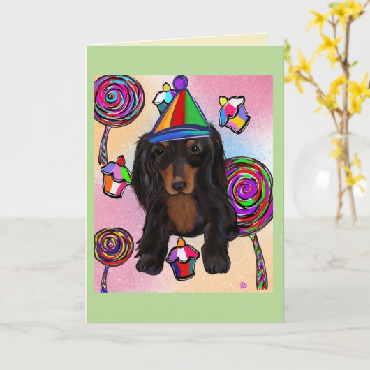 Schwarze Dackel Karte (Gelbe Blume)