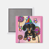 Schwarze Dackel Lollipups Magnet (Vorderseite/Rückseite)