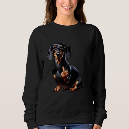Schwarze Dackel mit Mittelfinger Sweatshirt (Vorderseite)