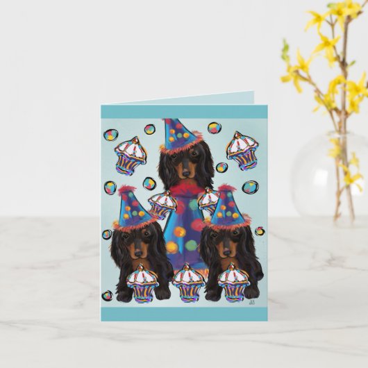 Schwarze Dackeln mit langer Haare Karte (Gelbe Blume)