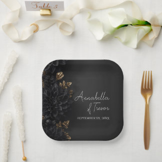 Schwarze Dahlien & Gold Moody Floral Benutzerdefin Pappteller