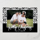 Schwarze Damaskaillenkarte Folien Feiertagskarte (Vorderseite)