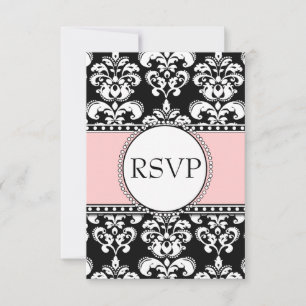 Schwarze Damaske Soft Pink UAWG für Square Einladu RSVP Karte