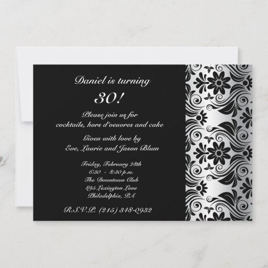 Schwarze Damaskelmuster Einladung (Vorderseite)