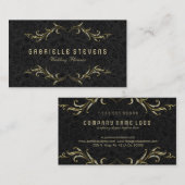 Schwarze Damasken mit Glitzer-Blumenrahmen Visitenkarte (Vorne/Hinten)