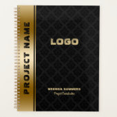 Schwarze Damasken Muster Gold Stripe Accent Notebo Planer (Vorderseite)