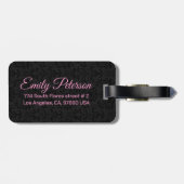 Schwarze Damasken Muster Pink Typografie Gepäckanhänger (Rückseite horizontal)