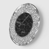 Schwarze Damasken Sparkling-Imitate Diamonds Glitz Große Wanduhr (Winkel)