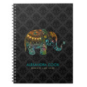 Schwarze Damaskus farbenfrohe Blumenlephäre 2 Notizblock (Vorderseite)