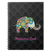 Schwarze Damaskus farbenfrohe Blumenlephäre Notizblock (Vorderseite)