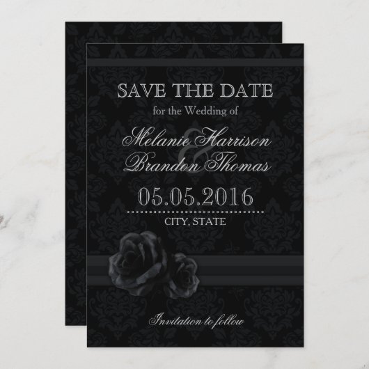 Schwarze Damaskus-Rose Speichern der Datumskarten Save The Date (Vorne/Hinten)