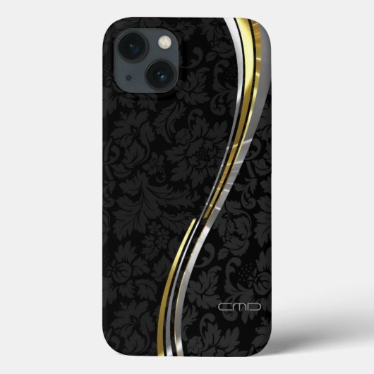 Schwarze Damaskus Silver & Gold Akzente Case-Mate iPhone Hülle (Rückseite)