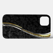 Schwarze Damaskus Silver & Gold Akzente Case-Mate iPhone Hülle (Rückseite (Horizontal))