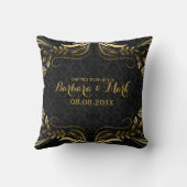 Schwarze Damaskus und goldene Blumenlatte Kissen (Rückseite)